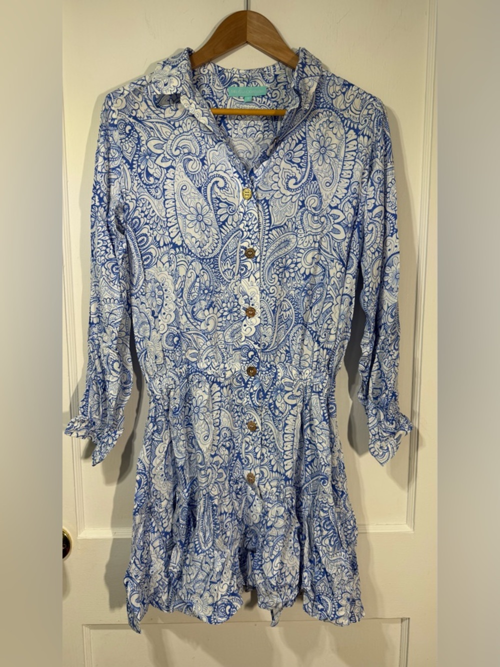 Melissa Odabash Blue and White Paisley Shirt Dress